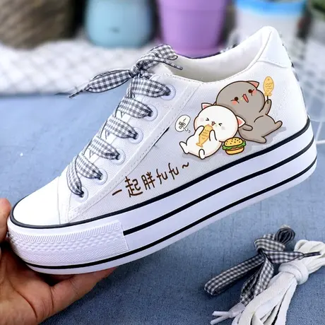 新款内增高帮帆布鞋松糕厚底女鞋夏秋韩版休闲鞋单鞋小白鞋女透气图片
