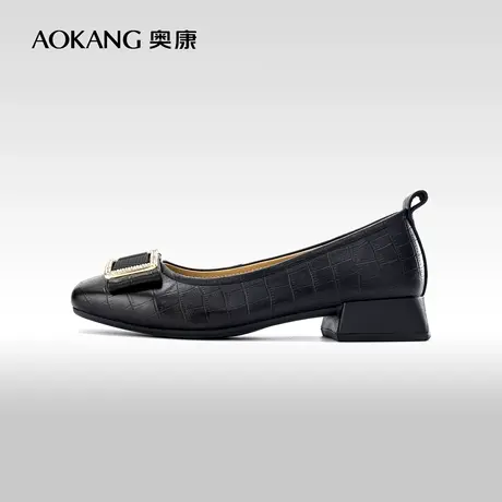 奥康女鞋 2023春秋季新款真皮金属装饰一脚蹬浅口方跟办公室单鞋商品大图