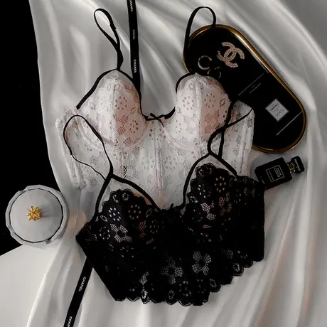 【青仓】法式性感内衣套装薄款收副乳胸衣吊带白色女纯欲文胸内裤商品大图
