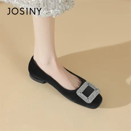 Josiny/卓诗尼浅口单鞋女2024新款爆款方扣黑色平底鞋软底女鞋子商品大图