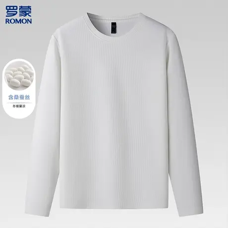 【华夫格】罗蒙含桑蚕丝重磅t恤男长袖t恤男士t恤长袖上衣男图片