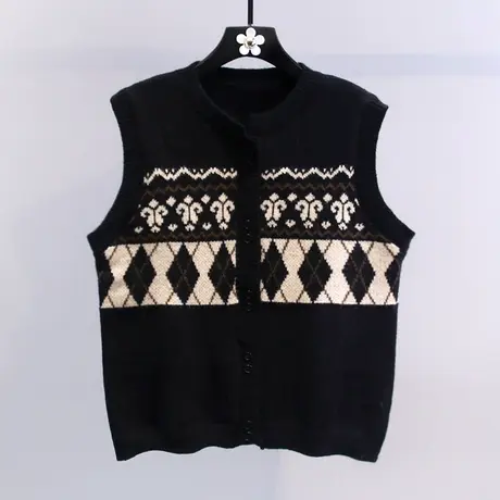 复古菱格织马甲女2023春装新款韩版时尚百搭显瘦无袖坎肩背心开衫商品大图