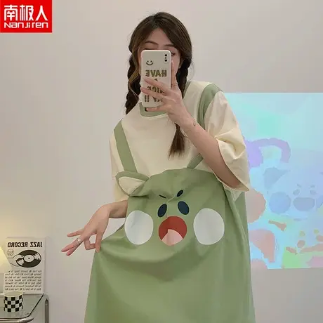 南极人睡裙女夏季纯棉短袖衬衫睡衣春夏天慵懒韩版家居服连衣裙商品大图