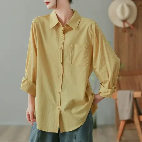 dza 复古白色衬衫女士春秋新款宽松短款长袖上衣休闲翻领漂亮衬衣图片