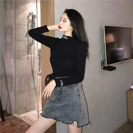 2023新款春秋冬季新款半高领打底衫白色内搭洋气长袖t恤女上衣服商品大图