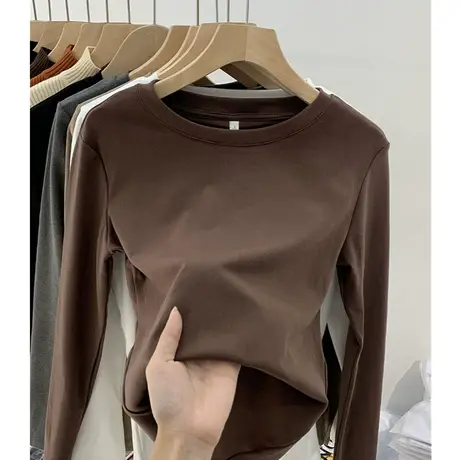 德绒打底衫女春秋冬季白色磨毛t恤2023新款内搭长袖卫衣叠穿上衣商品大图