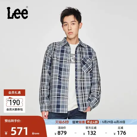 Lee商场同款舒适版101+蓝灰色格纹男棉服外套休闲潮LMT007870204商品大图