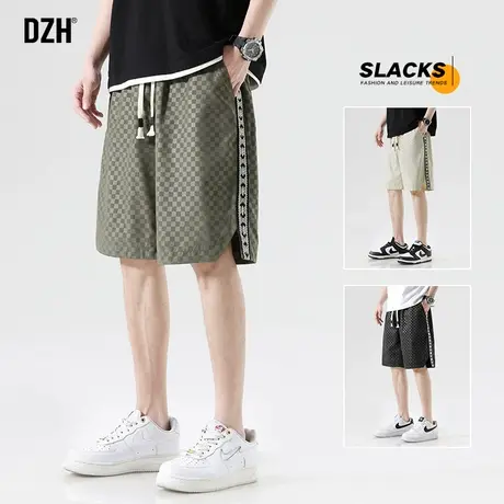 男士时尚格子短裤男款夏季冰丝五分裤男潮流休闲运动中裤大裤衩男商品大图