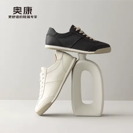 奥康 男鞋2025春季新款时尚休闲板鞋日常百搭真皮系带休闲德训鞋商品大图