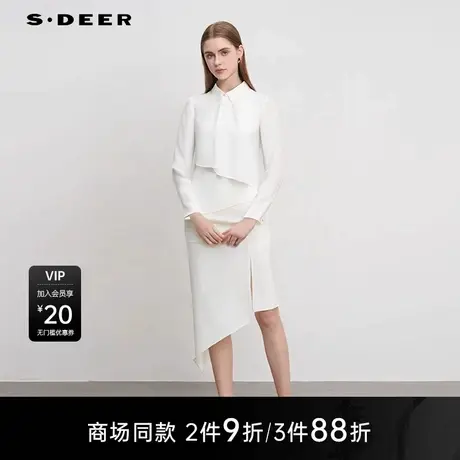 【商场同款】sdeer圣迪奥女装OL风翻领拼接垂坠无袖衬衫S25280604图片
