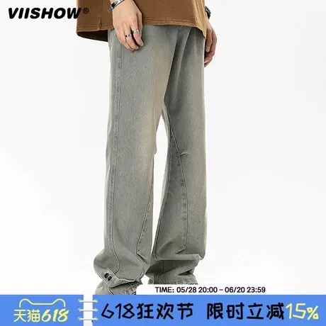VIISHOW美式牛仔裤男水洗做旧复古百搭裤夏季潮牌高街宽松直筒裤商品大图
