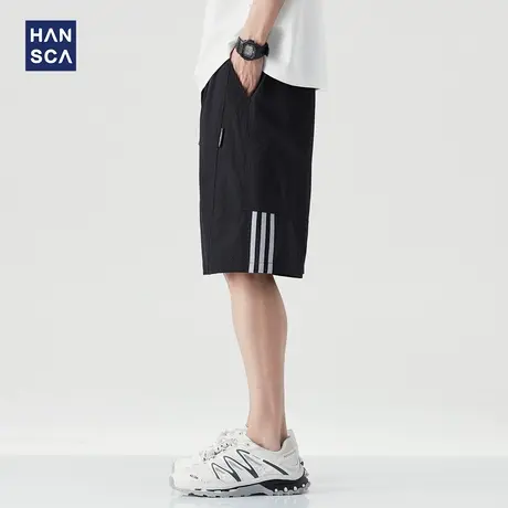 hansca户外孔眼速干短裤男2025夏季条纹透气凉感运动轻量化五分裤图片