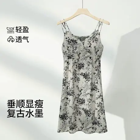 茜施尔夏季新款度假风水墨吊带裙家居睡衣薄款印花高级感连衣裙S图片