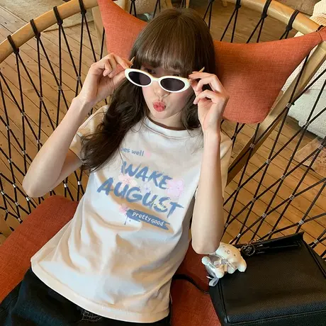 KV真维斯宽松好看短袖女t恤2025新款 夏季时尚高级小个子别致上衣商品大图