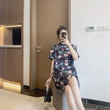 polo领连衣裙大码显瘦胖mm直筒新款夏装裙子200斤女炸街遮肚子裙图片