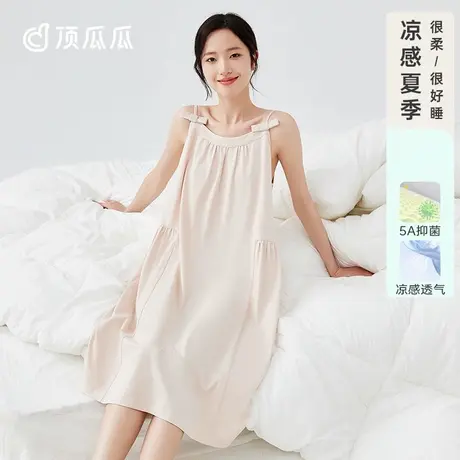 顶瓜瓜甜美可外穿家居裙顶呱呱圆领甜美蝴蝶结女士纯色吊带睡裙商品大图