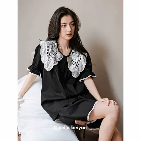 贝妍夏季莫代尔棉睡衣女款甜美娃娃领短袖家居服时尚少女开衫套装商品大图