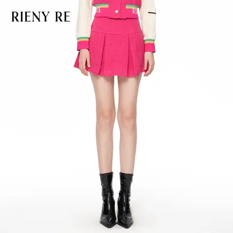 RIENYRE半身裙女新款粉色夏季高级百褶裙美式复古少女气质包臀裙图片