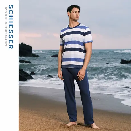 SCHIESSER舒雅男士纯棉软糯亲肤透气条纹睡衣家居服套装22595H图片