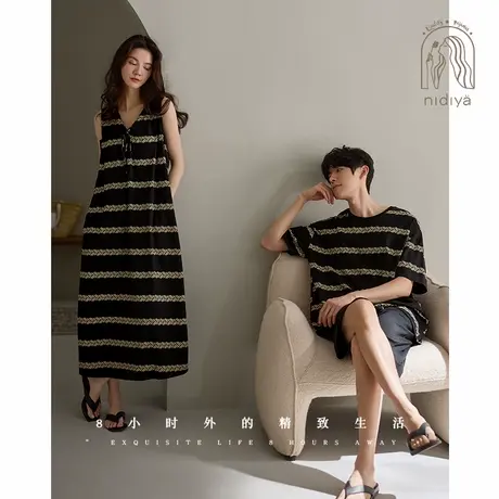 妮狄娅情侣睡衣女夏季薄款柔软棉背心裙男套头款可外穿家居服套装商品大图