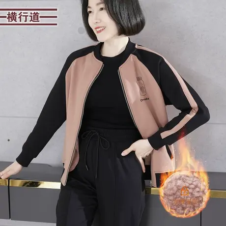 2023新款冬装棒球服绣花拉链加绒加厚长袖外套女装妈妈装大码上衣商品大图