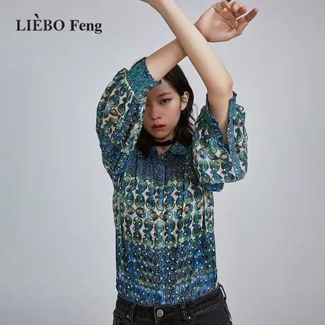裂帛LIEBOFeng2023春夏新商场同款复古风银丝烫银梭织长袖衬衫图片