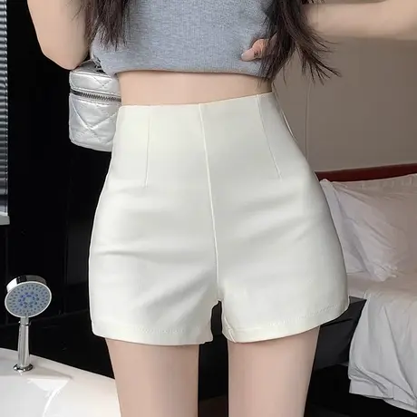 高腰弹力紧身包臀休闲裤女夏季显瘦百搭打底短裤白色修身外穿热裤商品大图