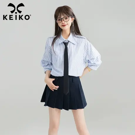 [bling烫钻] 松弛感蓝色条纹五分袖衬衫夏季通勤宽松别致中袖上衣商品大图