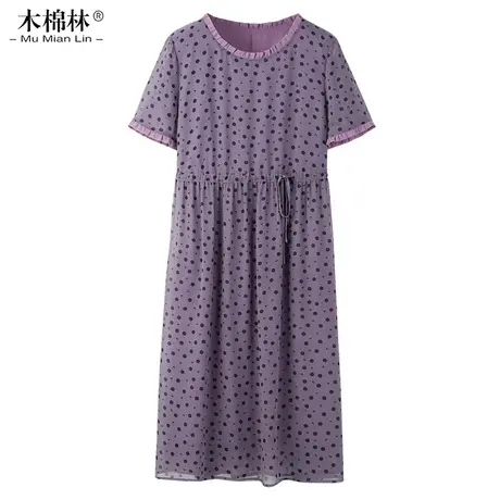 木棉林胖MM大码女装宽松中长裙2023夏季优雅中老年妈妈减龄连衣裙商品大图