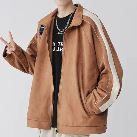 男士美式麂皮绒外套男春秋款高级感痞帅2023新款复古翻领夹克男装商品大图