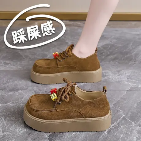 厚底乐福鞋女2025新款春季英伦风小皮鞋百搭小个子显高休闲勃肯鞋图片