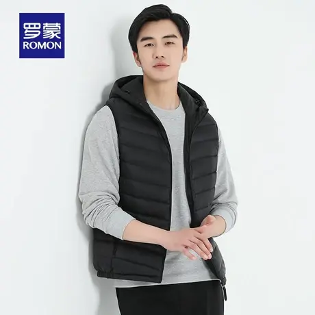 罗蒙男士时尚休闲连帽短款羽绒马甲2025秋冬新款保暖无袖背心外套商品大图
