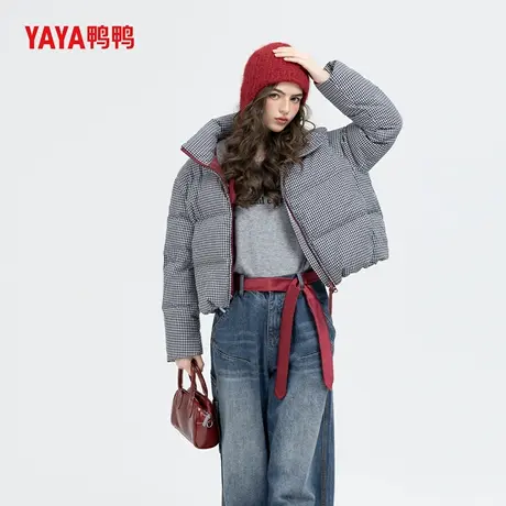 YAYA鸭鸭官方羽绒服短款千鸟格韩版宽松简约时尚加厚防寒保暖外套商品大图