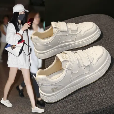 真皮女鞋2025新款魔术贴小白板鞋春季配裙子休闲孕妇鞋34码学生鞋商品大图