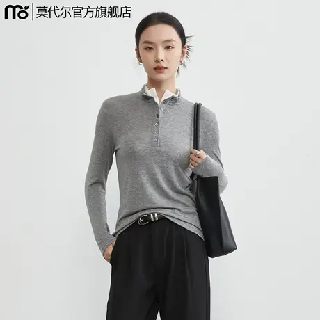 天丝羊毛假两件打底衫女2025新款秋冬内搭外穿纽扣长袖衬衫T恤女商品大图