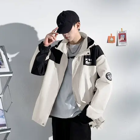 唐狮秋季新款外套男式连帽夹克衫户外宽松运动冲锋少年潮牌TD图片