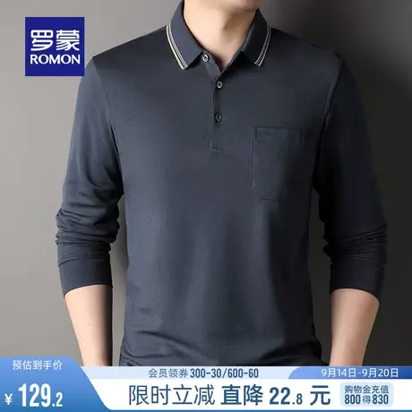 罗蒙男士商务休闲长袖口袋款POLO衫2023秋季新款中老年爸爸装T恤商品大图