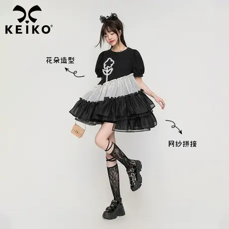 鬼马甜心小个子公主蛋糕蓬蓬裙2023夏季洋气减龄黑色连衣裙短裙图片