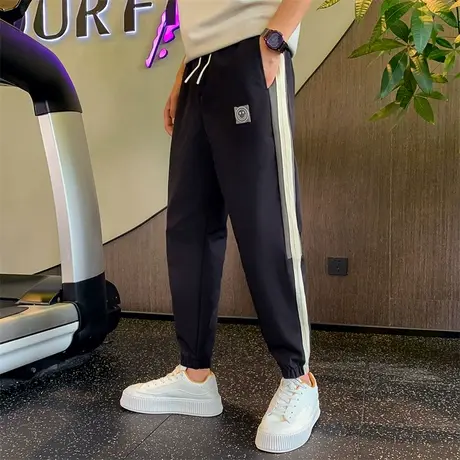 束脚卫裤男侧拼条纹男裤潮流痞帅哈伦裤2023潮牌春秋季运动休闲裤商品大图