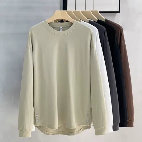 美式休闲长袖t恤男士2023新款春秋季潮牌极简宽松纯棉打底衫上衣商品大图