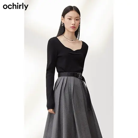 【百亿补贴官方直播】欧时力 心形领法式针织衫秋打底复古商品大图