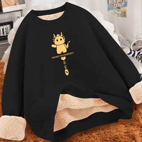 冬款特厚圆领卫衣女冬季2023新款秋冬加绒加厚无帽羊羔绒外套超厚商品大图