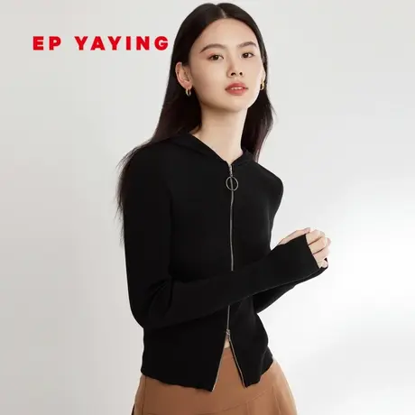 EP雅莹女装 100%澳洲绵羊毛修身连帽针织衫 春装商场同款9188A图片
