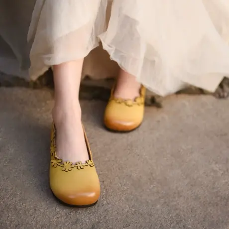 Artmu阿木原创复古森系花朵浅口单鞋女平底软底豆豆鞋2023新款图片