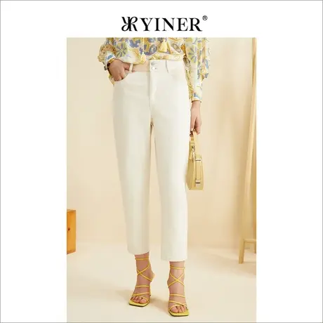 YINER音儿女装秋季宽松老爹裤高腰九分牛仔裤商品大图