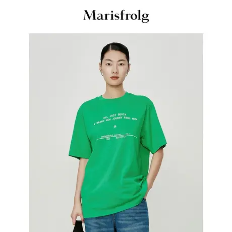 【玫瑰花香系列】玛丝菲尔t恤夏装新款绿色宽松短袖内搭上衣商品大图