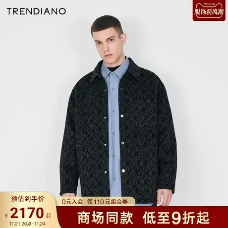TRENDIANO经典系列字母提花绵羊毛呢料衬衫外套男2023新款冬季图片