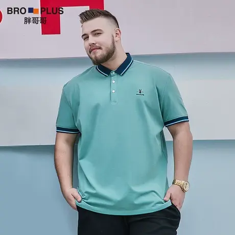 胖哥哥大码纯棉polo衫男短袖加肥加大潮胖子宽松T恤简约刺绣上衣商品大图