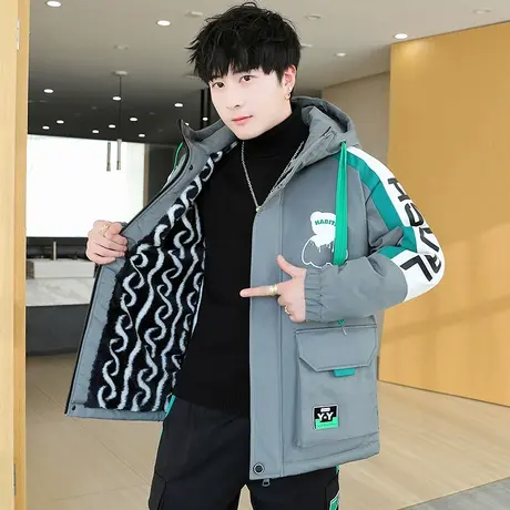 加绒保暖男士棉衣潮牌工装冬季连帽宽松外套时尚潮流百搭男装夹克图片