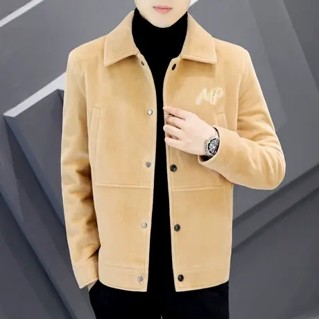 夹克外套秋冬季男士仿水貂绒短款大衣潮牌男装新款2022年百搭上衣商品大图